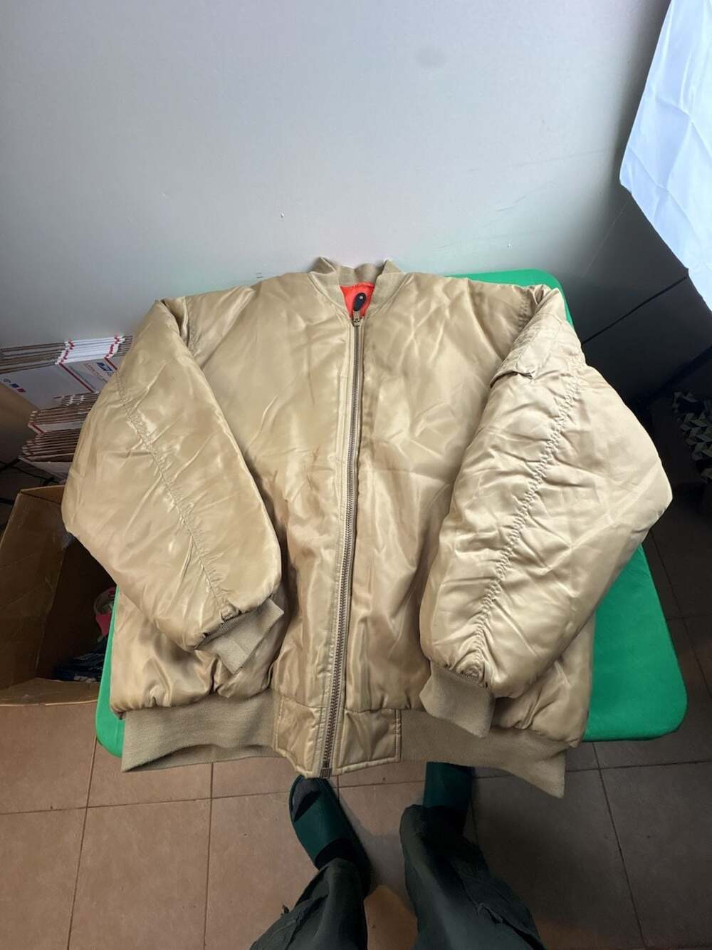 Alpha Industries MA-1 Flight Bomber Jacket in Beige with Orange Lining size 3x